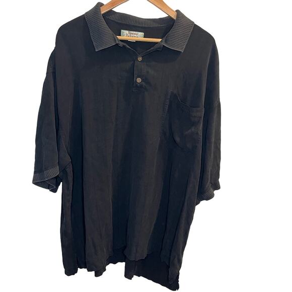 Tommy‎ Bahama Men's Black 100% Silk Polo Shirt Size 2XL Old Money Ribbed - Picture 1 of 7